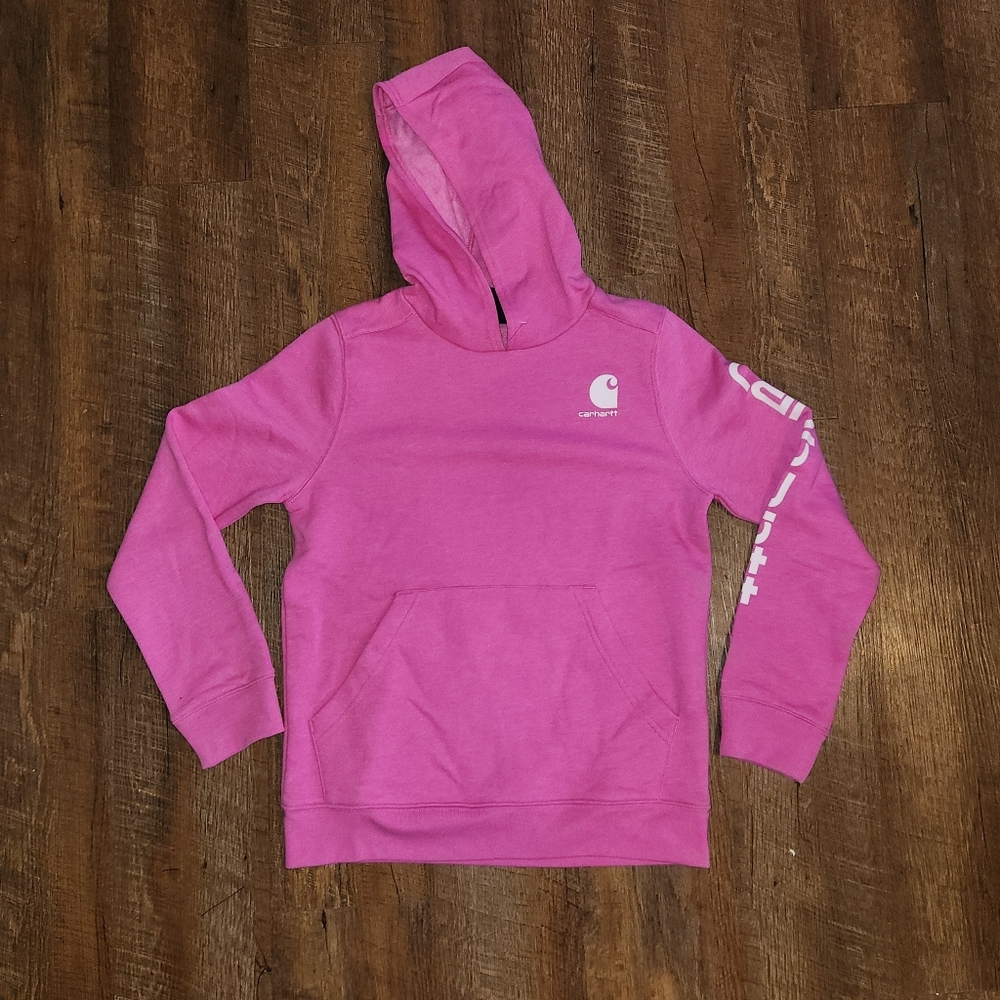 Carhartt Kids Pink Hoodie NWOT Kids Size XL Spellout Sleeve